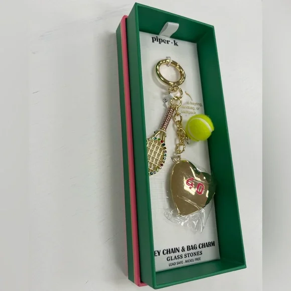NWT ⚜️🎾⚜️ Piper K Gorgeous Tennis Racket and Ball Key Chain Bag Charm - Picture 4 of 9